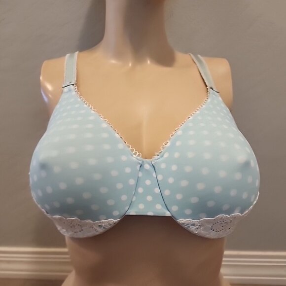 Olga Bra 36D Light Blue White Polka-dot Underwire Unlined 35063 - Picture 1 of 4